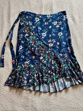 Liz Claiborne Floral Faux Wrap Hi Low Skirt Size 8 Work Office Teacher